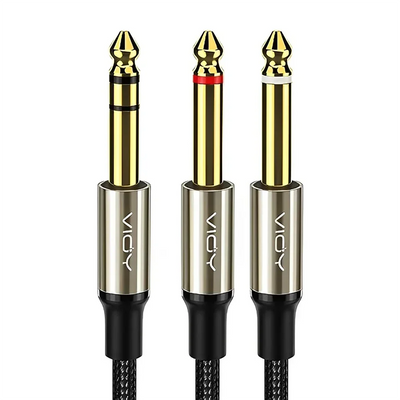 6.35mm TRS Audio Cable 6.35mm TRS Male To Dual 6.35mm TS Male Stereo Y Splitter Insert Cable Mono Breakout Cable Audio Cord