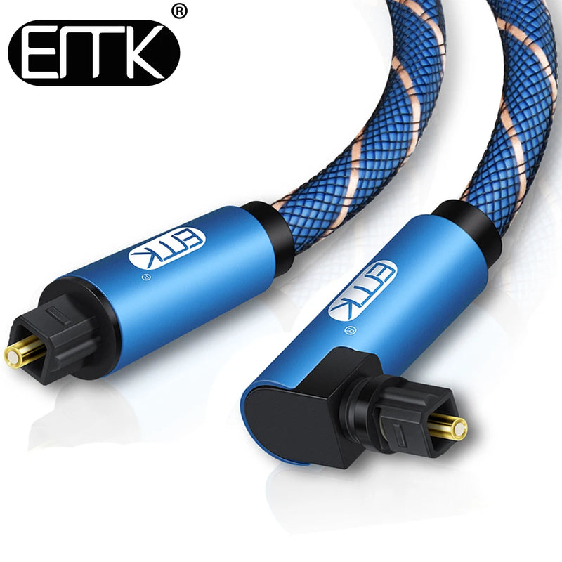 EMK 90 Degree Optical Cable Right Angle Digital Audio Toslink Cable Fiber Optical braided jacket 1m 2m 3m 5m for Soundbar to TV