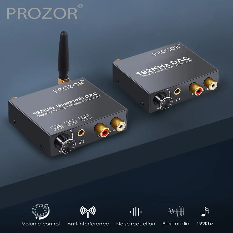 PROZOR 192kHz Volume Control DAC Converter Digital Optical Coaxial Toslink to Analog Audio Converter with Bluetooth-Compatible