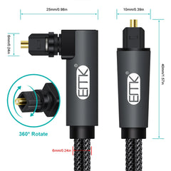 EMK 90 Degree Digital Optical Audio Cable 5.1 Right Angle Toslink SPDIF Cable for Blu-ray Player Xbox Soundbar Fiber Cable