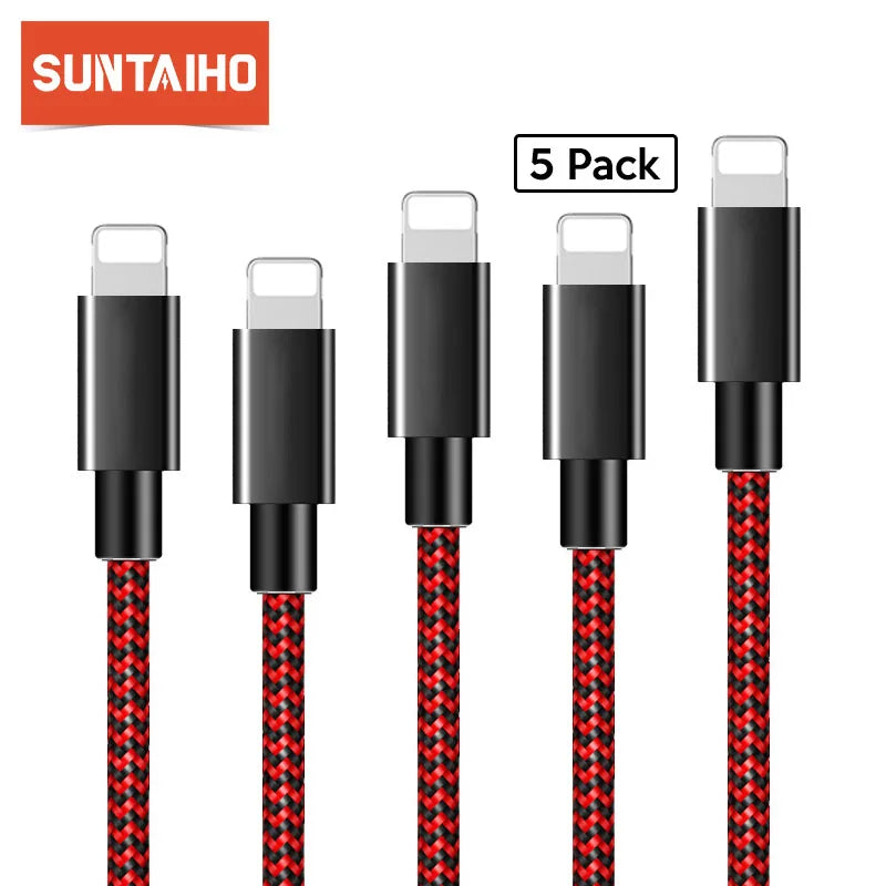 5Pack USB Cable for iPhone 14 13 12 11 Pro Max Xr X 8 Plus 2.4A Fast Charging Cable For 7 iPad Data USB Charger iPhone Cable