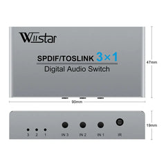 Wiistar 3 Port Optical Switcher with 3 way Spdif Toslink Optical Digital Audio Splitter 3 In 1 Out With IR Remote Control