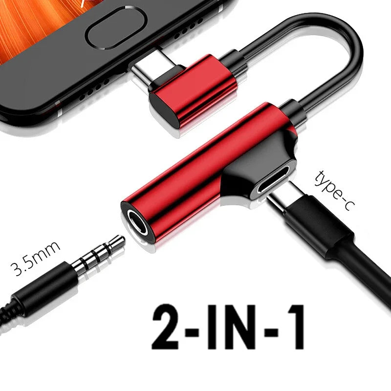 2 In 1 Type C To 3.5mm Headphone Jack Audio Adapter Cable Converter Charger Listening Adapter for Xiaomi Huawei Redmi Converter