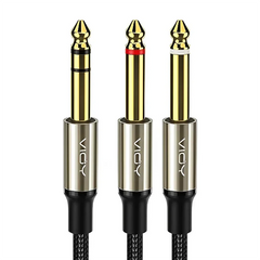 6.35mm TRS Audio Cable 6.35mm TRS Male To Dual 6.35mm TS Male Stereo Y Splitter Insert Cable Mono Breakout Cable Audio Cord