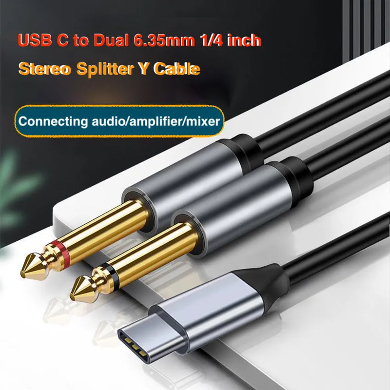 USB-C to Dual 6.35mm 1/4 inch TS Audio Cable, Gold Plated Type C to Dual 6.35mm 1/4 inch Male TS Mono Interconnect  Aux Adapter