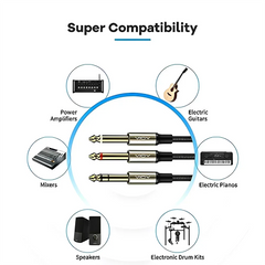 6.35mm TRS Audio Cable 6.35mm TRS Male To Dual 6.35mm TS Male Stereo Y Splitter Insert Cable Mono Breakout Cable Audio Cord